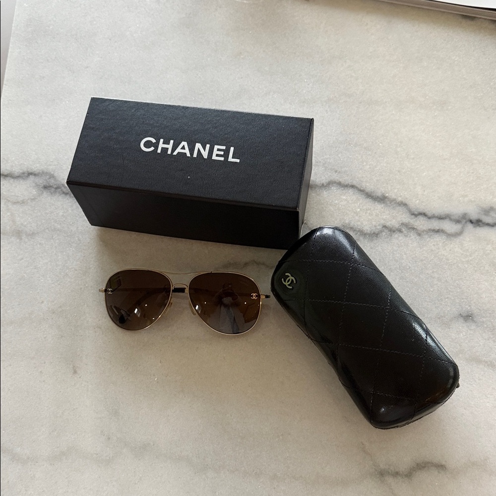 CHANEL Brown Aviator Sunglasses